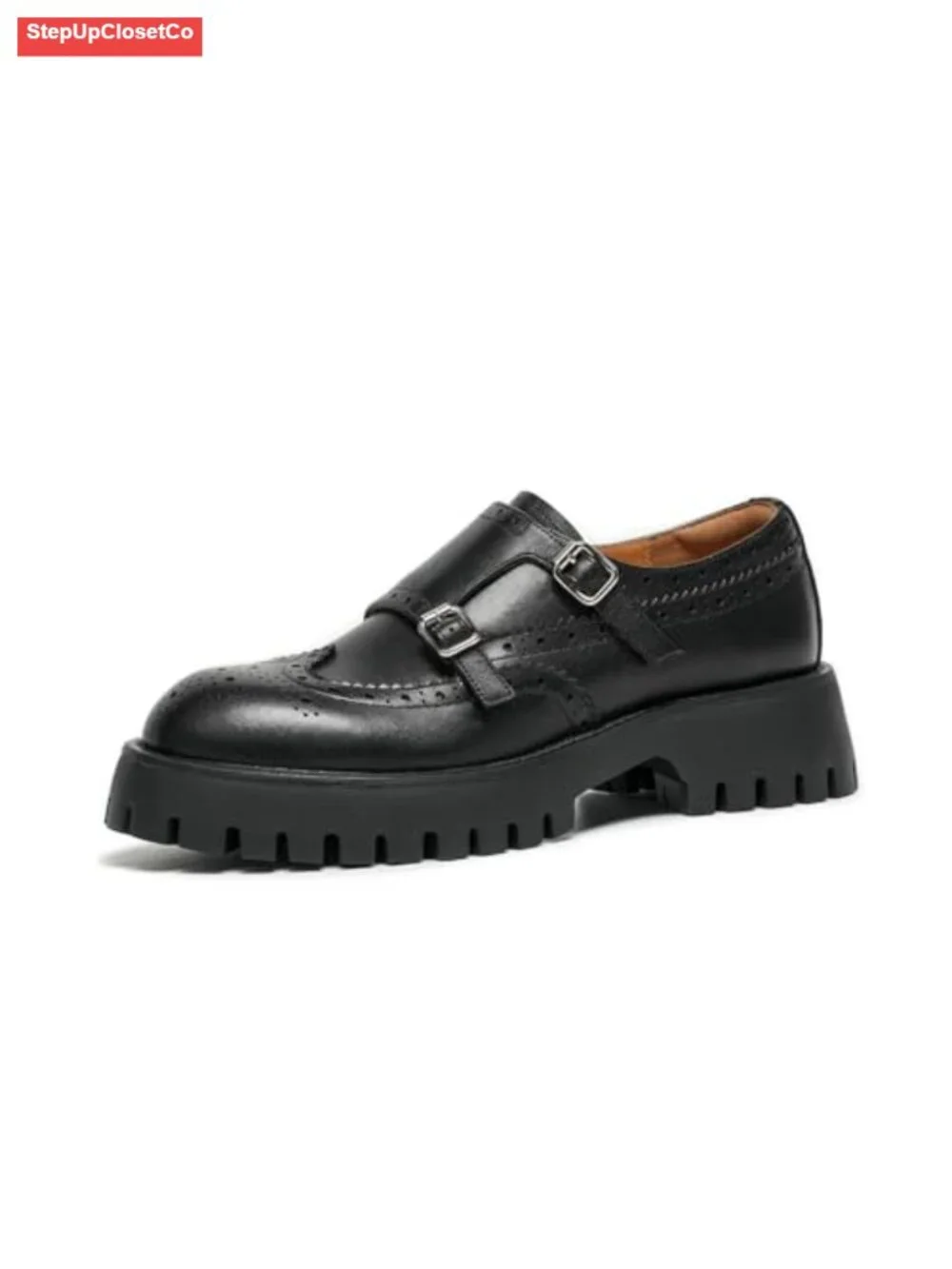 Chunky Platform Leather Loafers Wingtip Brogue Double Monk Strap Lug Sole Slip